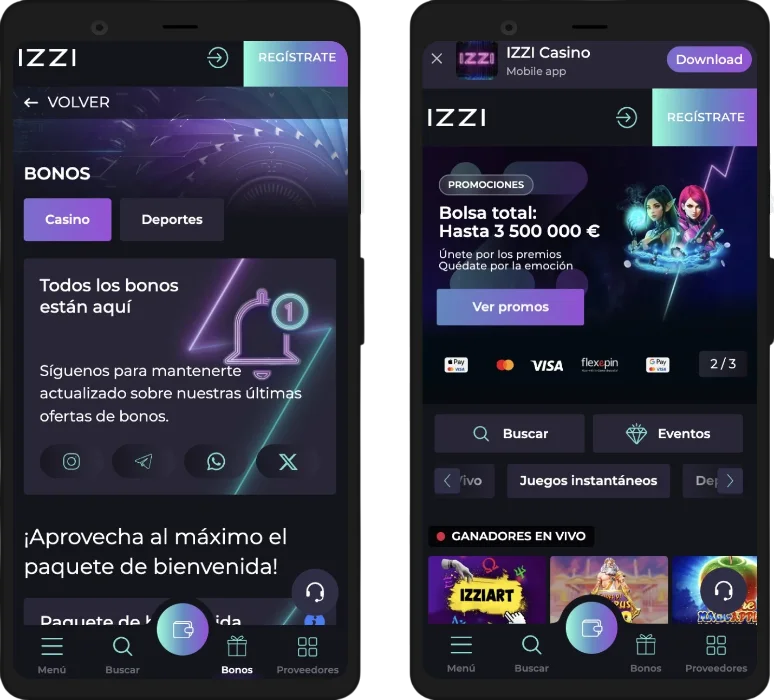 Aplicación móvil y versión web adaptativa de Izzi Casino